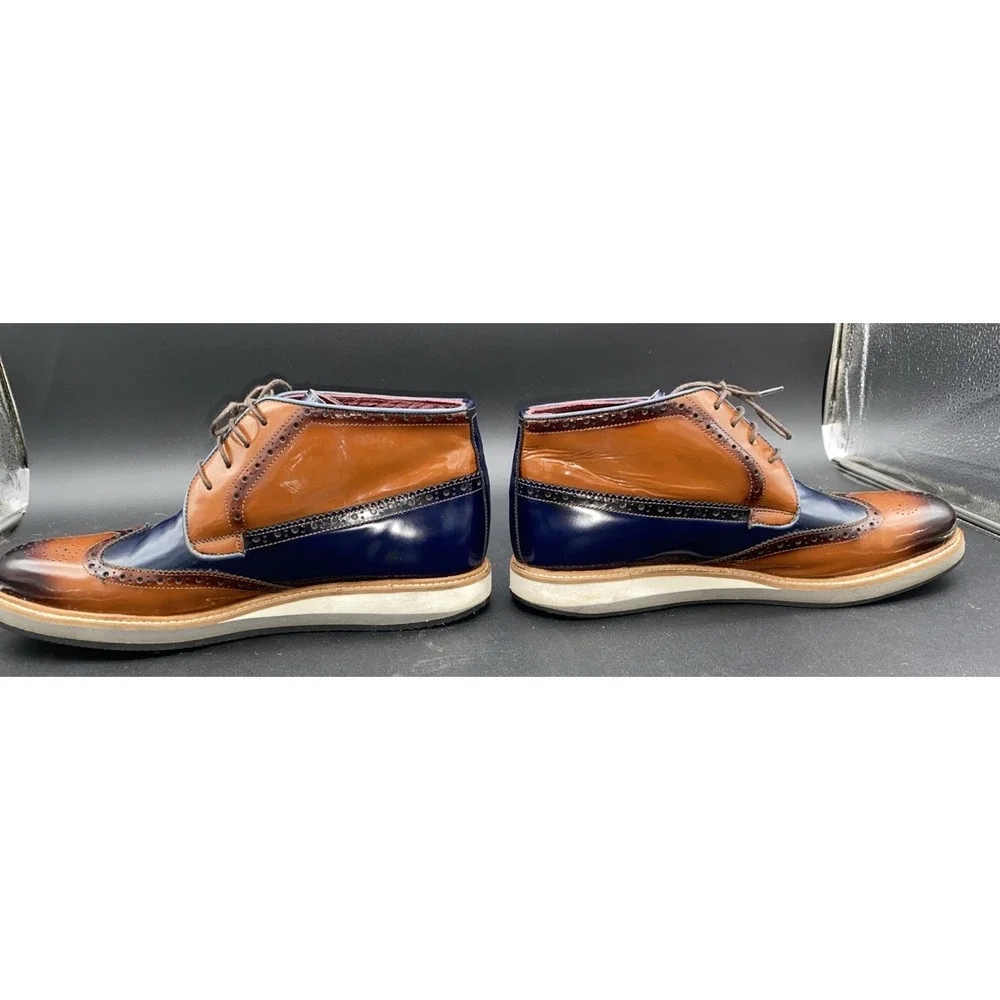 Brown-Navy Blue Wingtip‎ Derby Leather Dress Shoe Men's 42